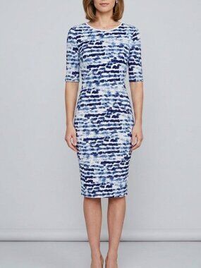 Anthropologie Sam & Lavi Brush Strokes Blue and White Stretchy Dress